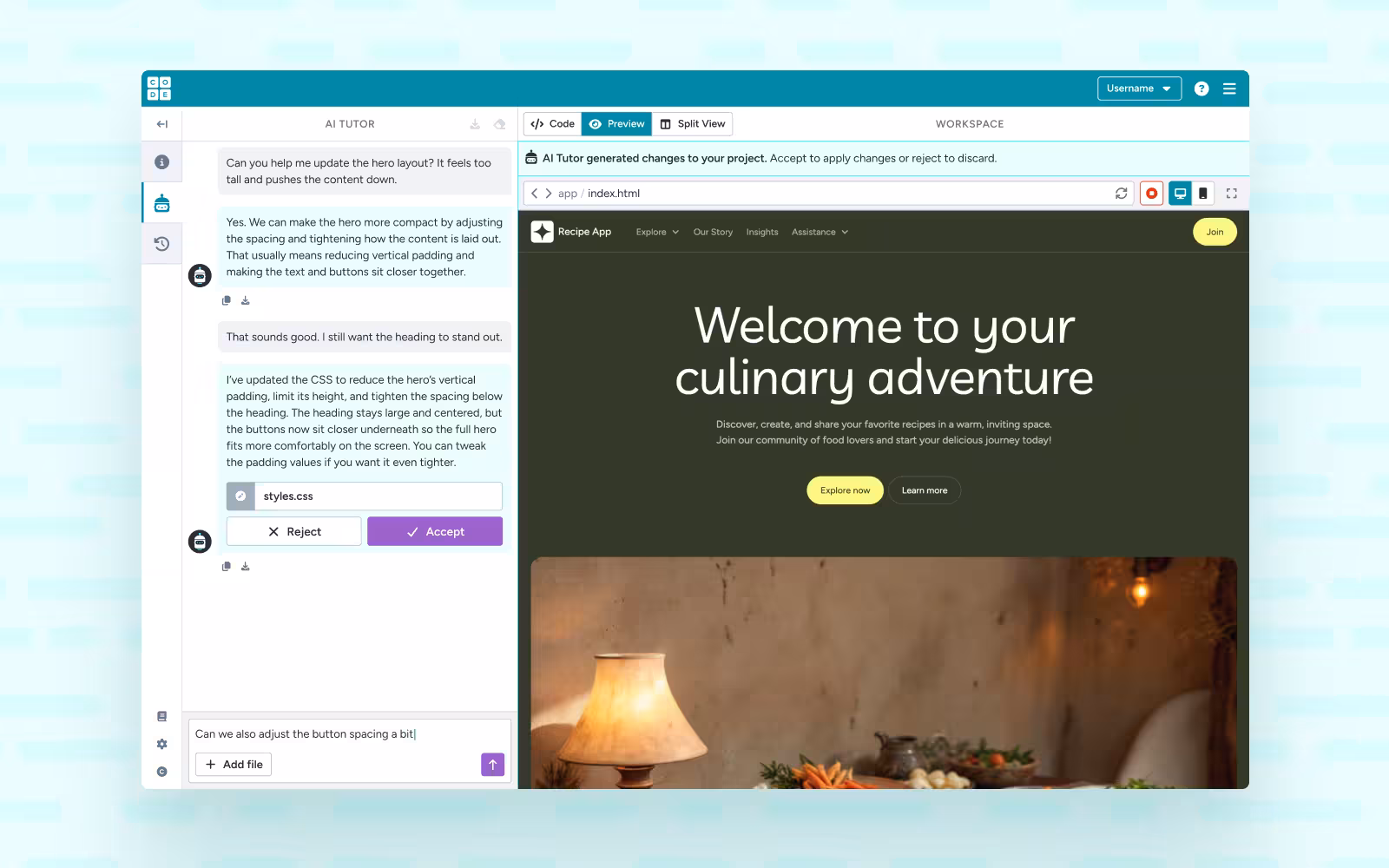 Current CodeAI Web Lab with AI Tutor